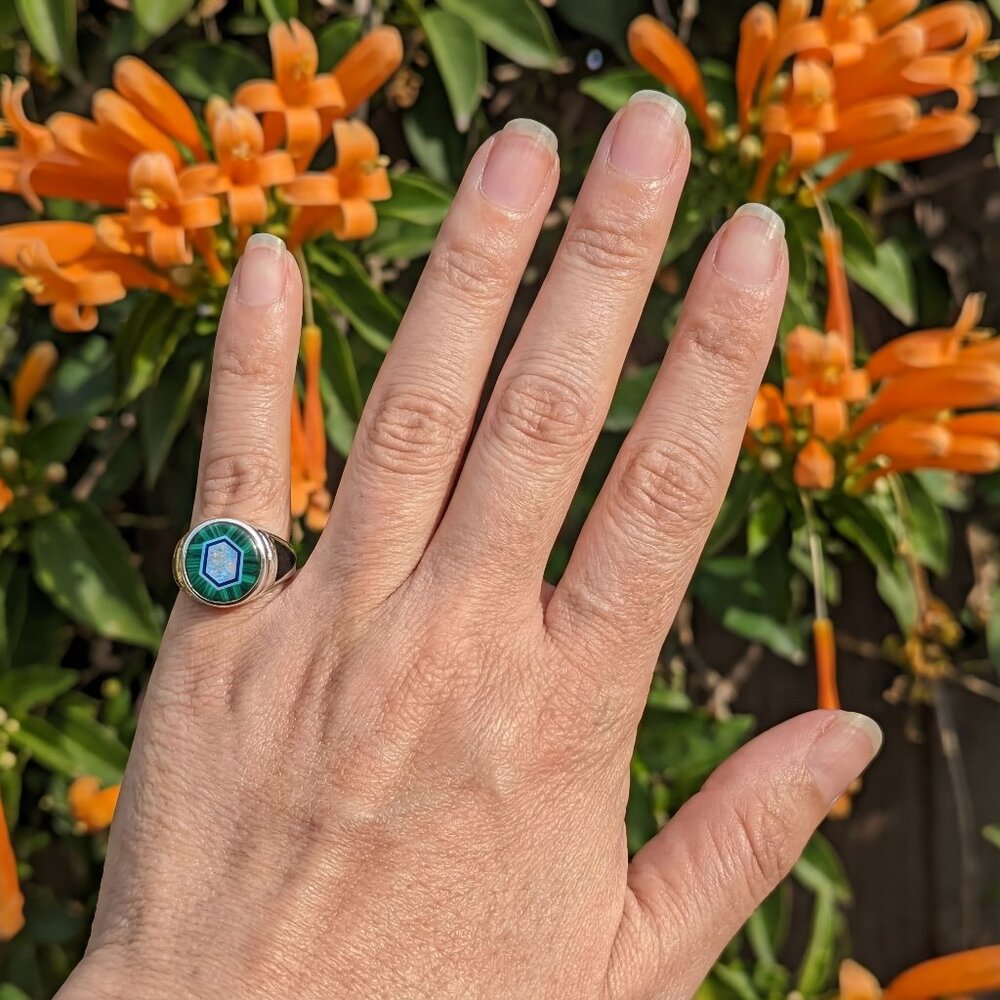 Whitney Kelly 925 Silver Malachite Opal Ring Sz 5.75 - Picture 15 of 17